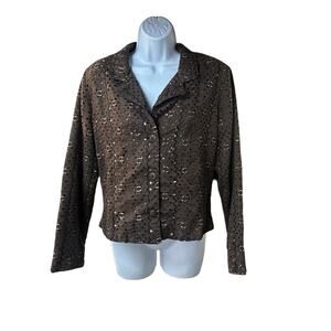 ANAGE Brown Cropped Jacket Laser Cut Faux Suede Safari Animal Print Lined Sz S